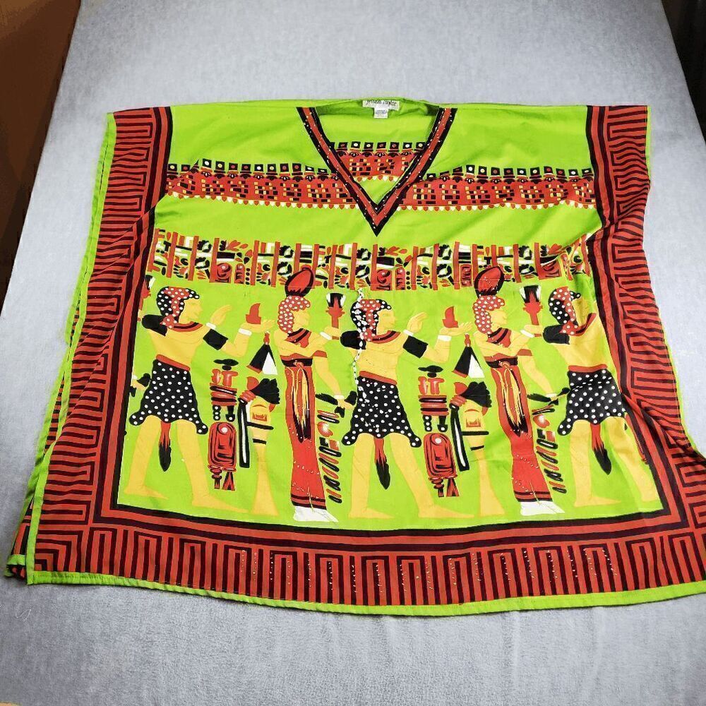 Jessica Taylor Tunic Womens One Size Green Red Egyptian Goddess Dress Blouse